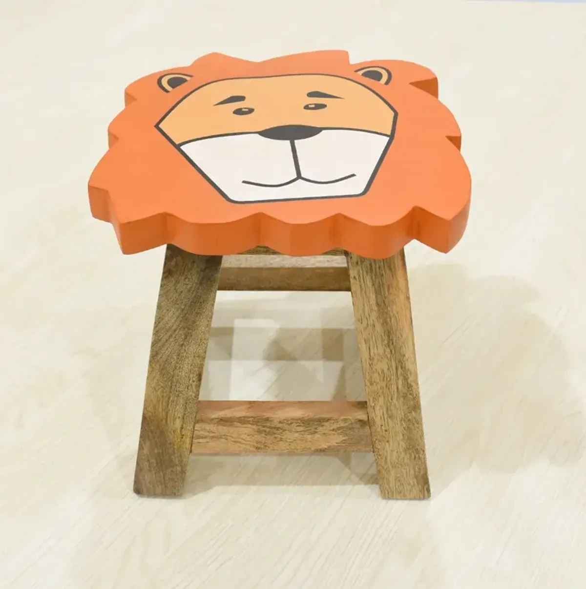 Handmade 100% Mango Wood Kids Yellow Color Lion Shaped Seat Indoor Stool