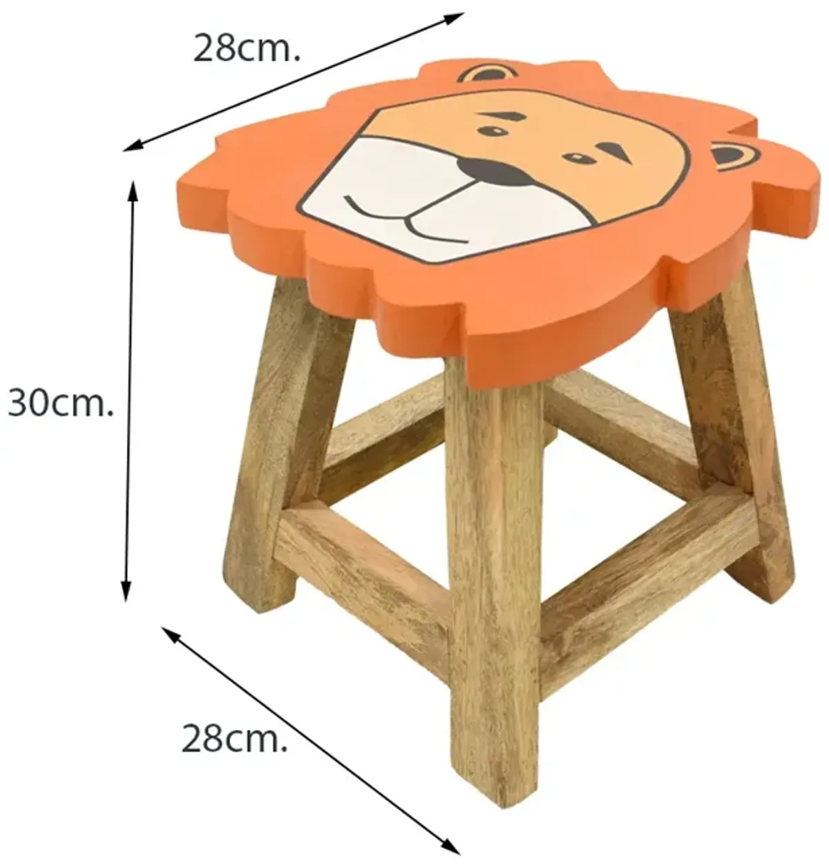 Handmade 100% Mango Wood Kids Yellow Color Lion Shaped Seat Indoor Stool