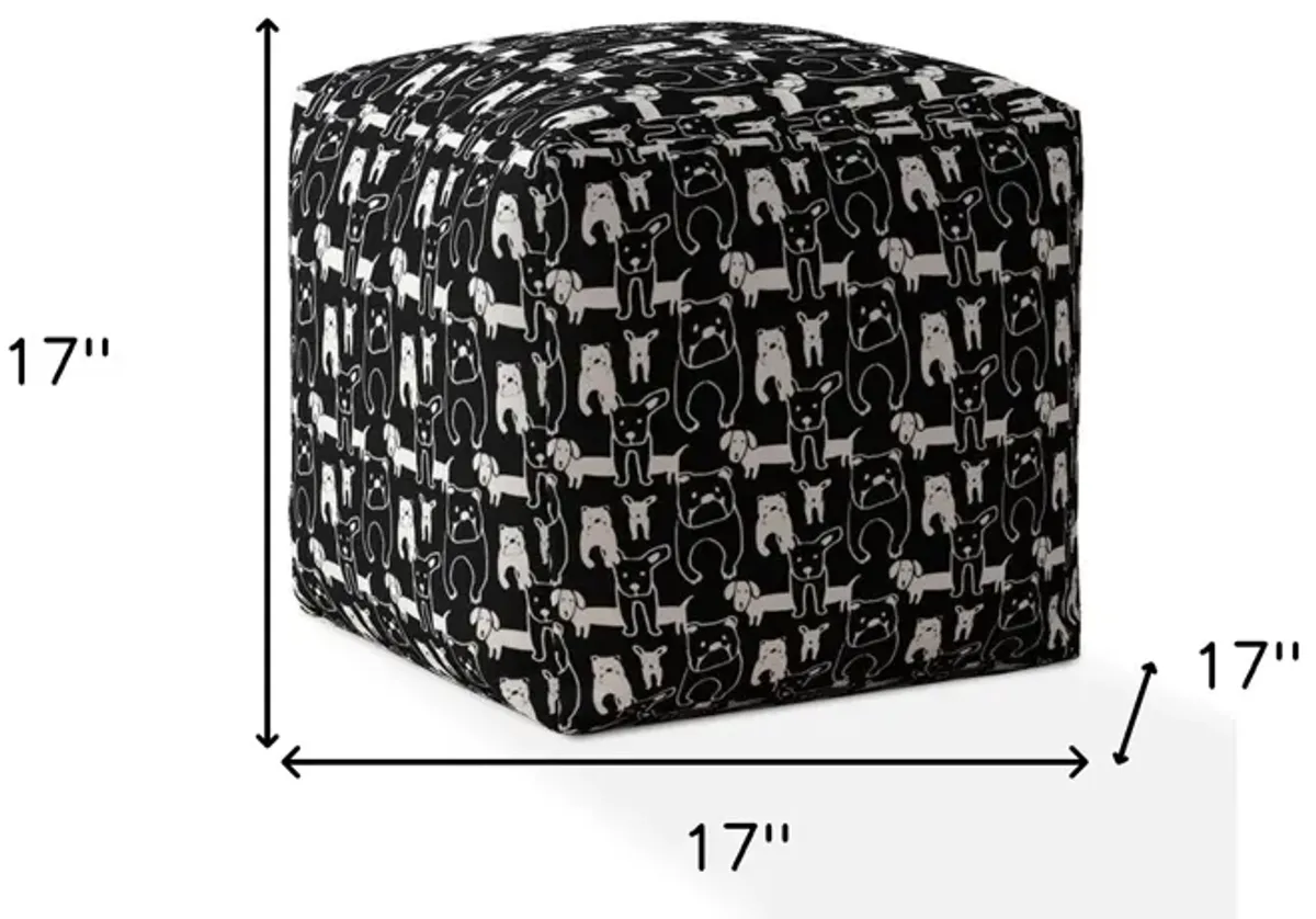 Homezia 17" Black And White Cotton Animal Print Pouf Ottoman