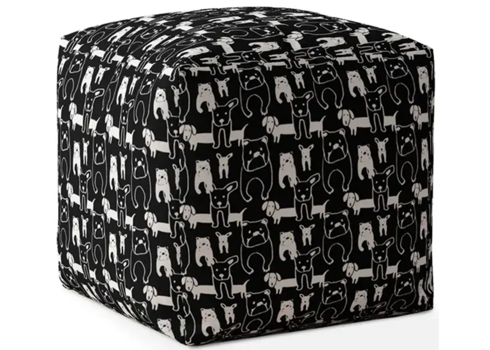 Homezia 17" Black And White Cotton Animal Print Pouf Ottoman