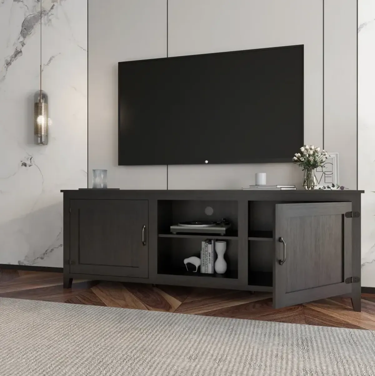 TV Stand Storage Media Console Entertainment Center, Tradition, With Doors