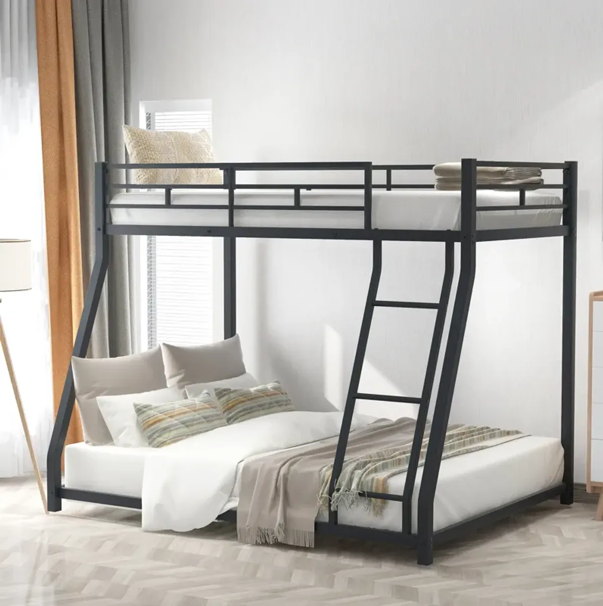 Merax Modern Metal Floor Bunk Bed with Sloping Stairs