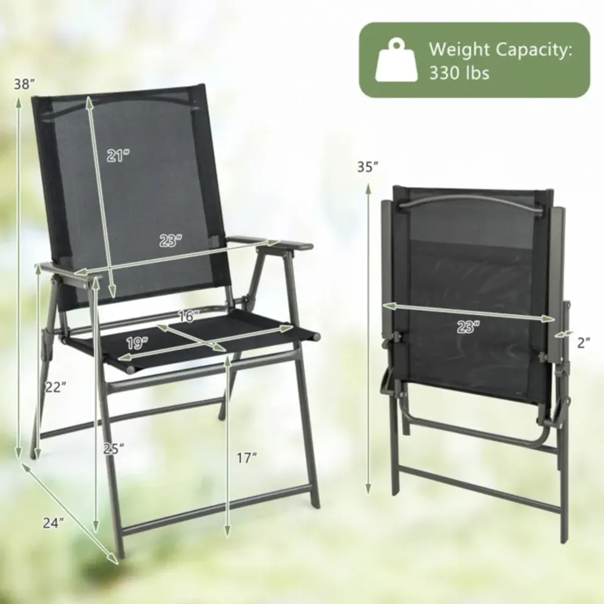 Hivvago 2 Pieces Patio Folding Chairs with Armrests for Deck Garden Yard