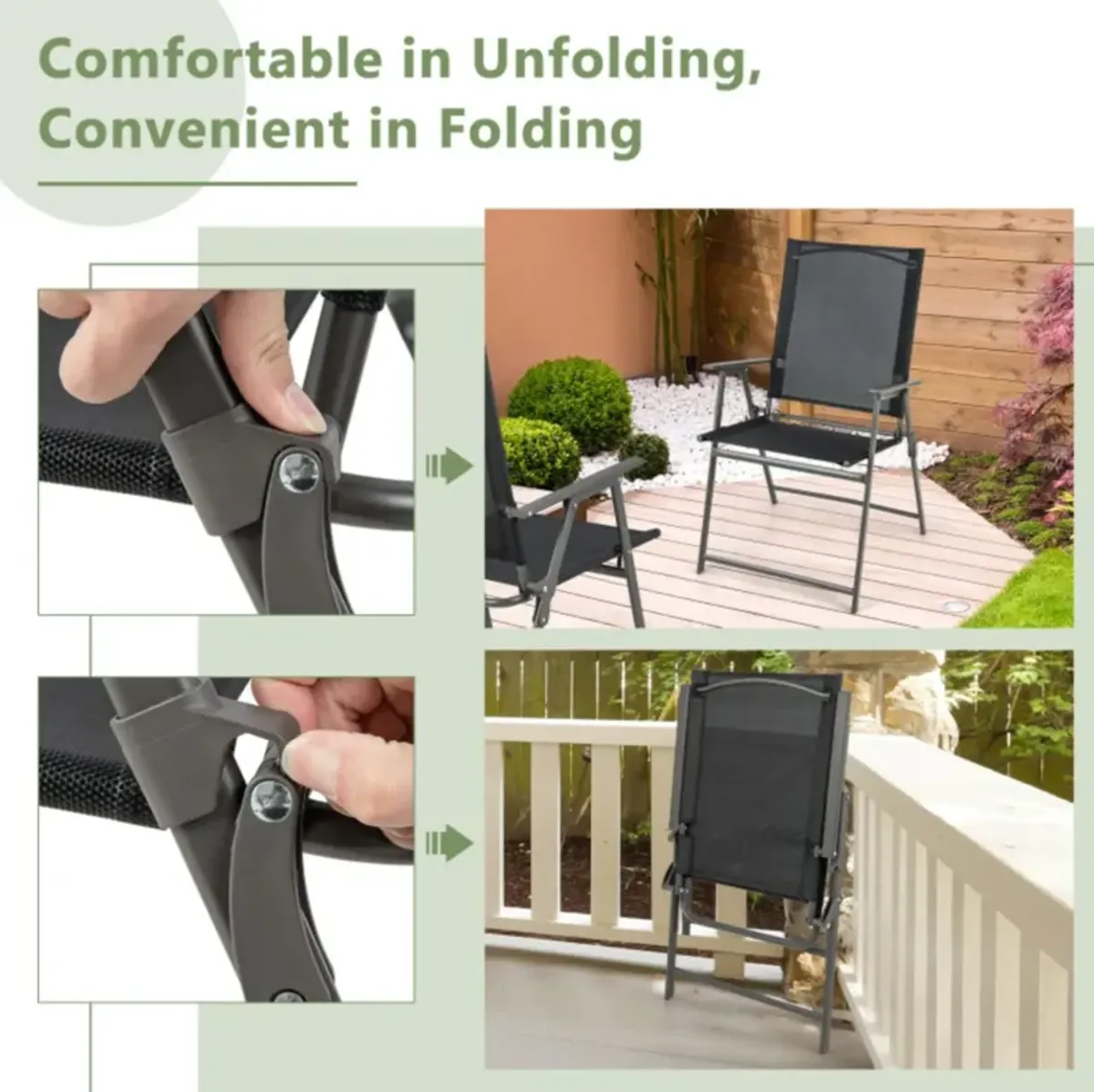 Hivvago 2 Pieces Patio Folding Chairs with Armrests for Deck Garden Yard