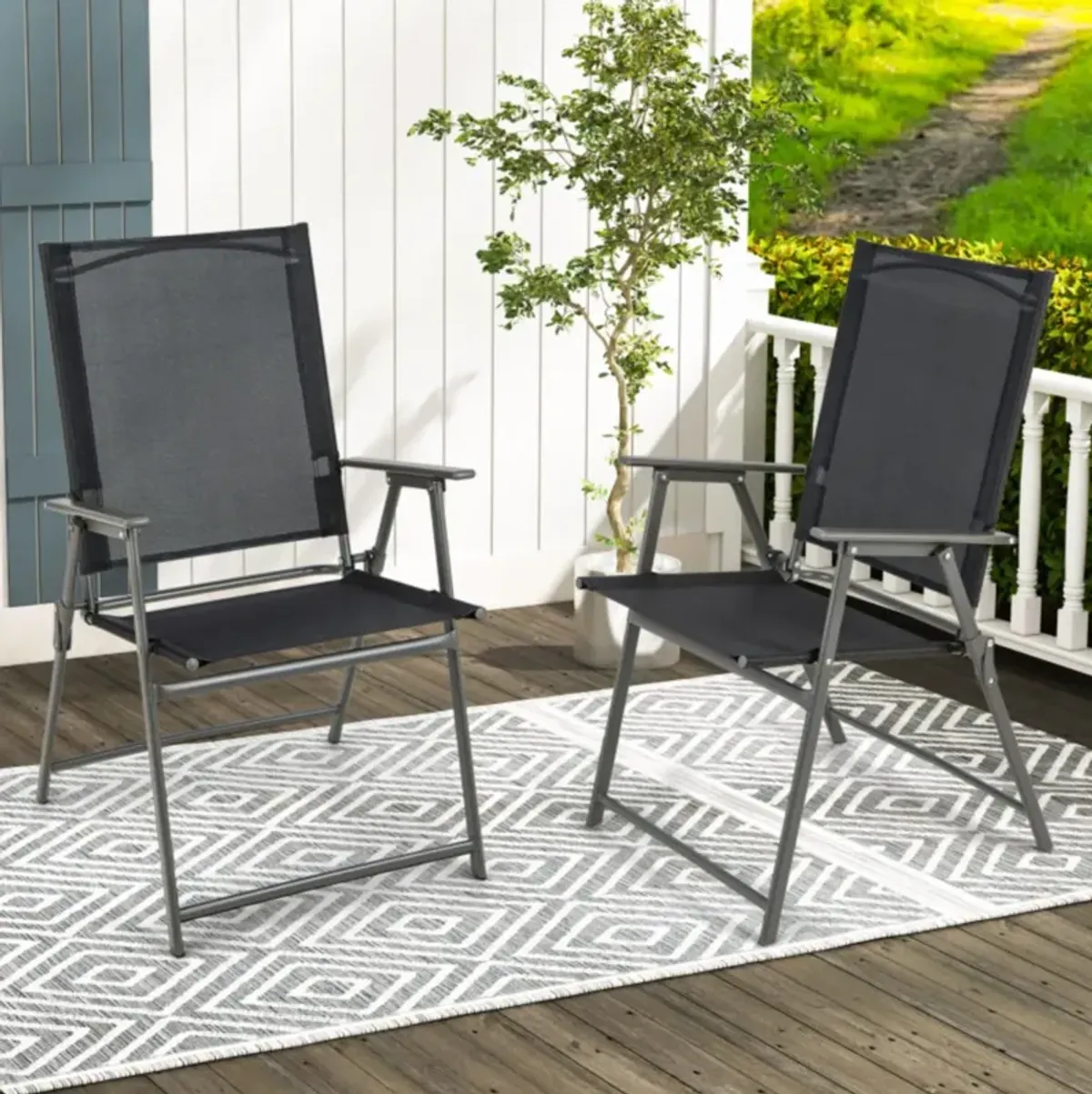 Hivvago 2 Pieces Patio Folding Chairs with Armrests for Deck Garden Yard