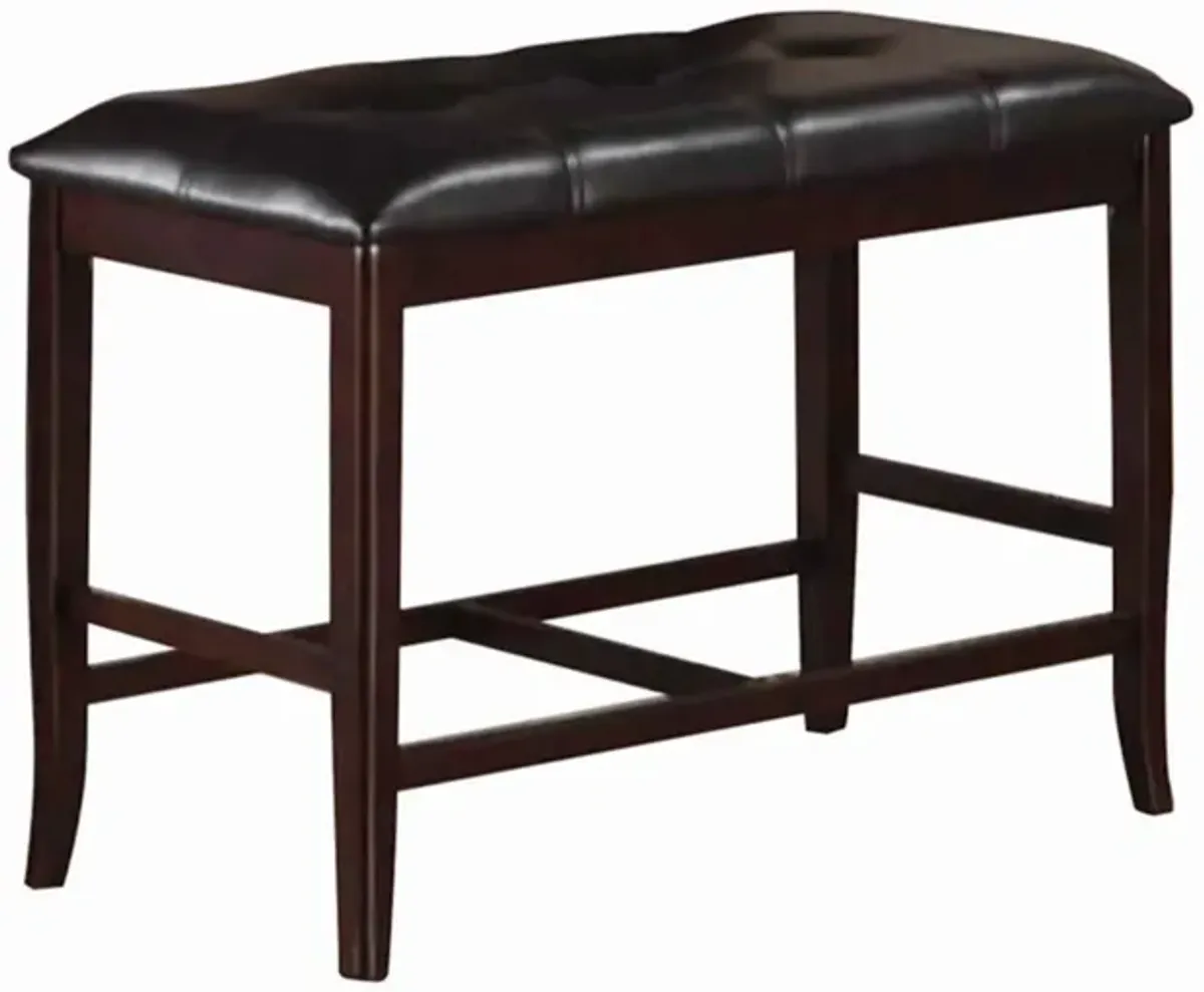 Rubber Wood High Bench with Tufted Upholstery Brown-Benzara