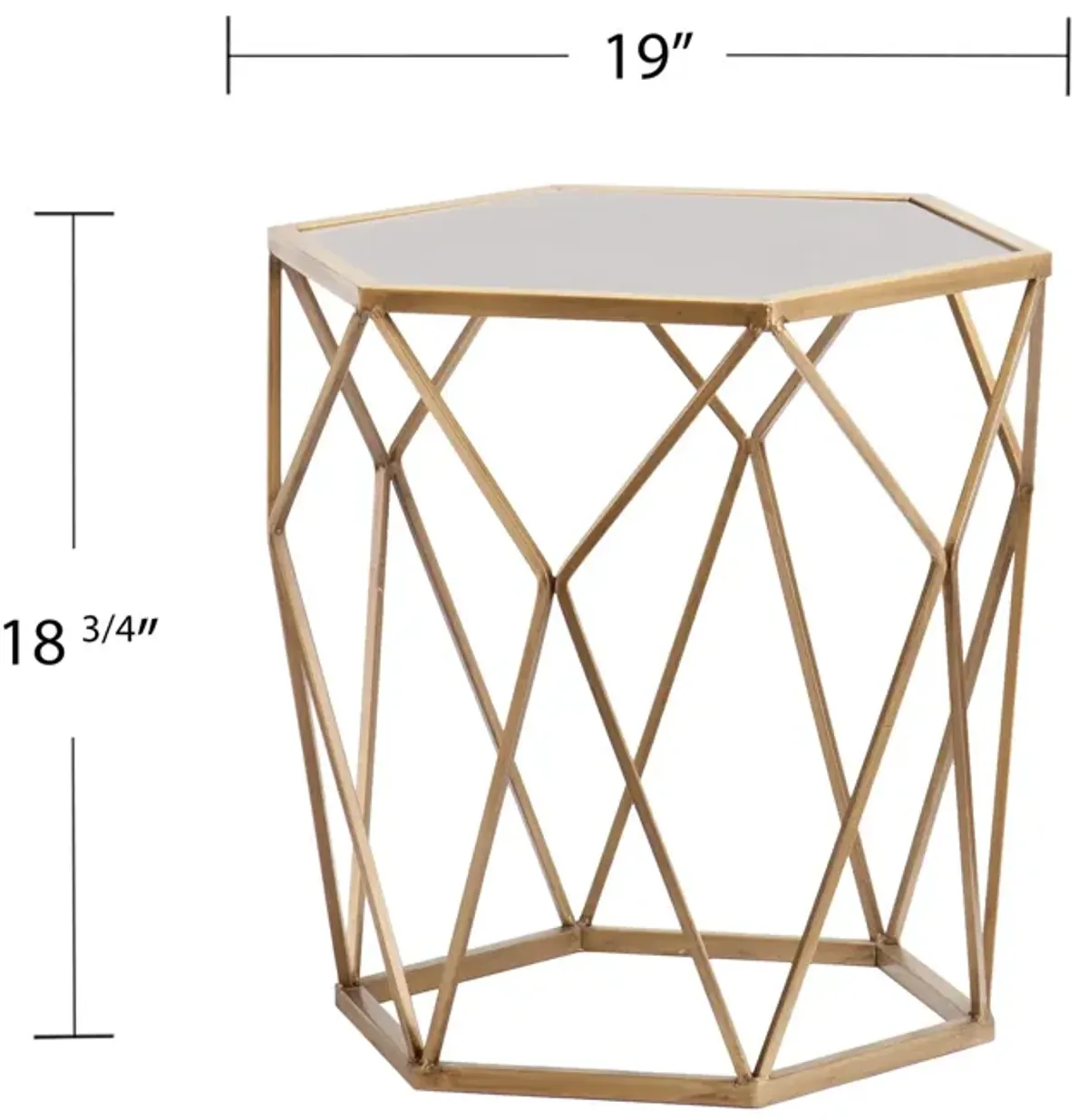 Homezia 19" Gold And Reflective Glass Hexagon Mirrored End Table