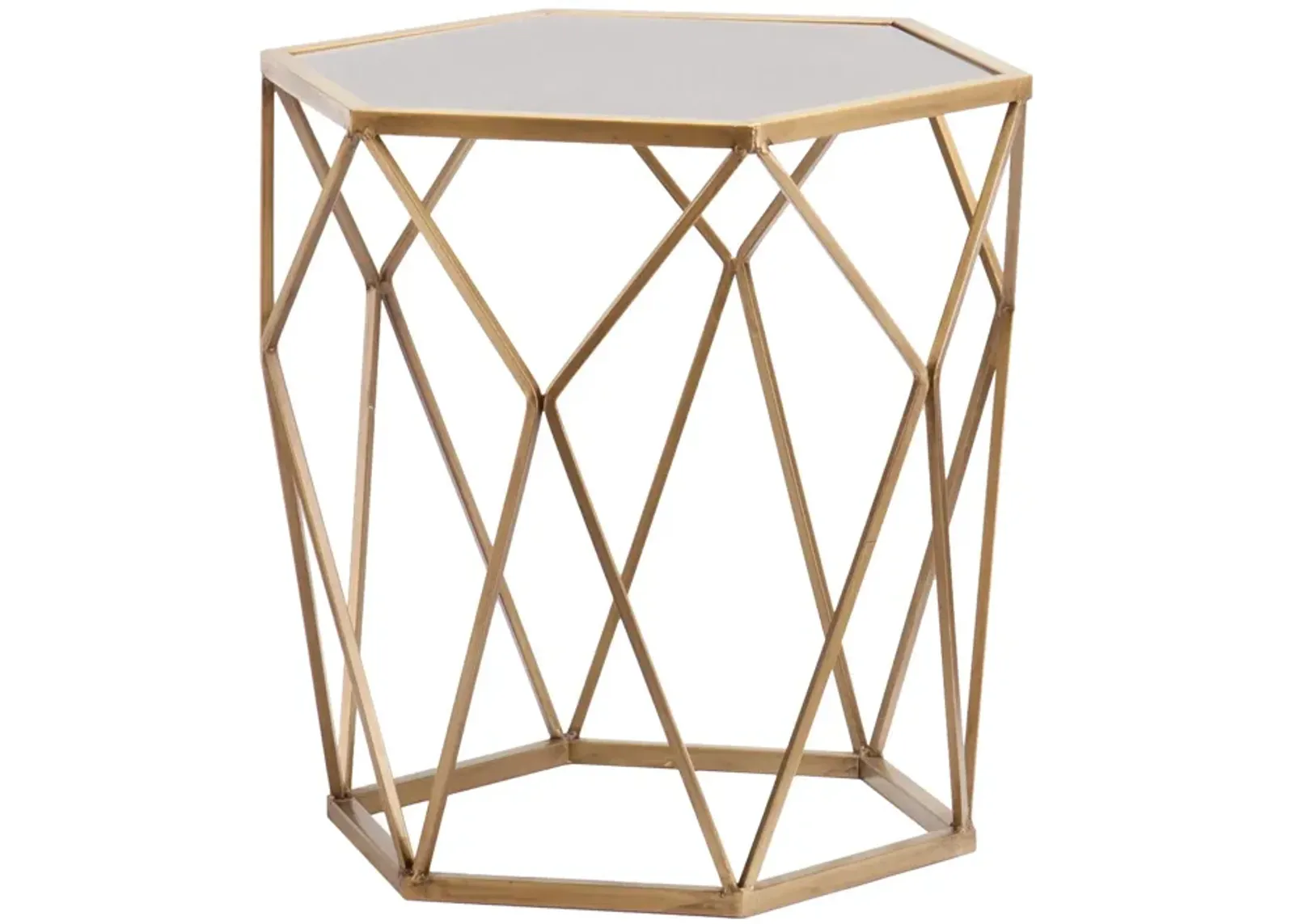 Homezia 19" Gold And Reflective Glass Hexagon Mirrored End Table