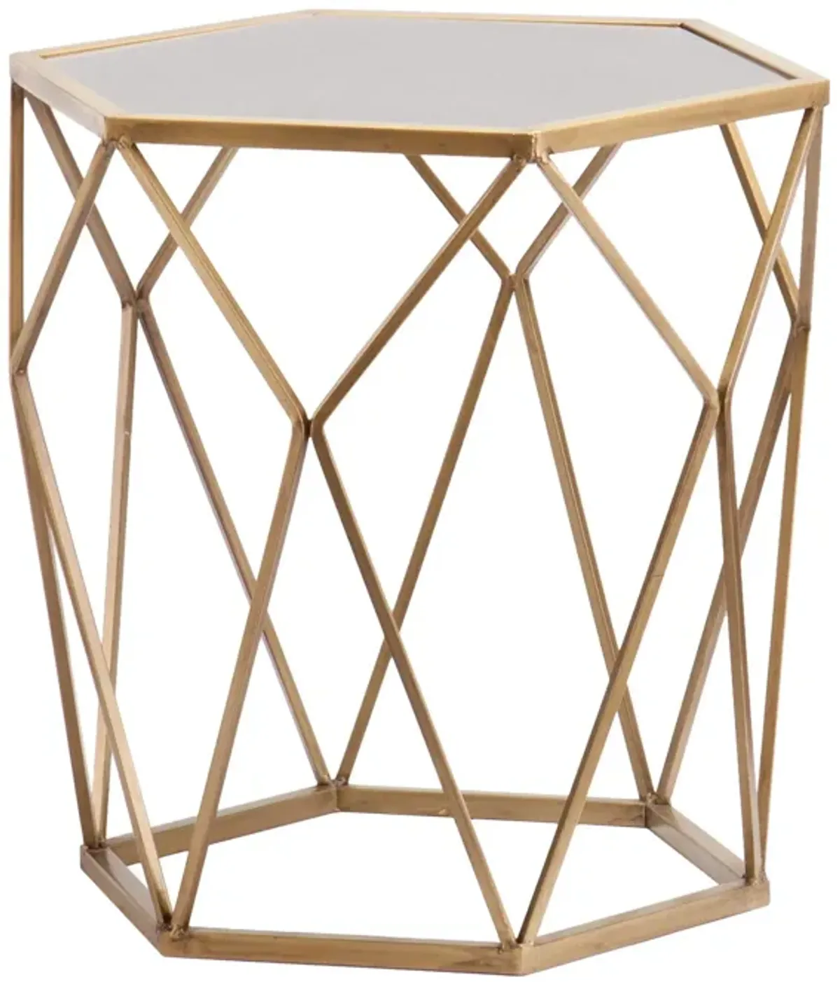 Homezia 19" Gold And Reflective Glass Hexagon Mirrored End Table