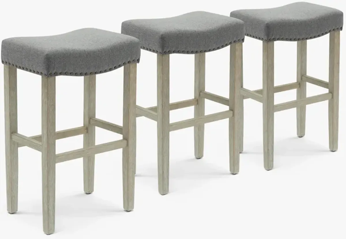 WestinTrends 29" Upholstered Saddle Seat Antique Gray Counter Stool (Set of 3)