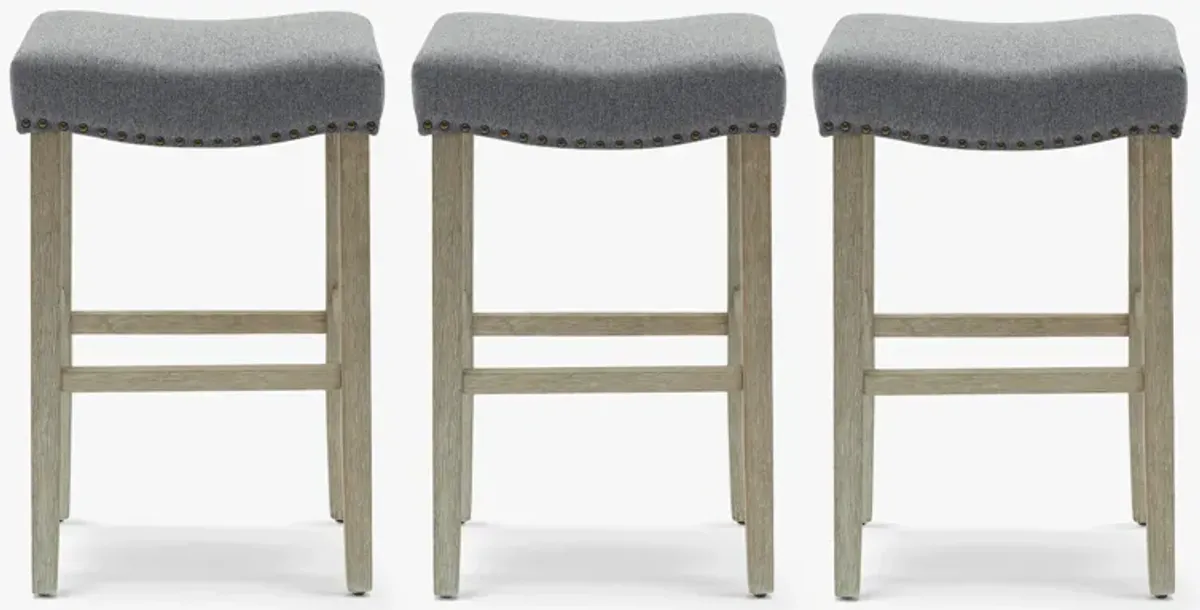 WestinTrends 29" Upholstered Saddle Seat Antique Gray Counter Stool (Set of 3)