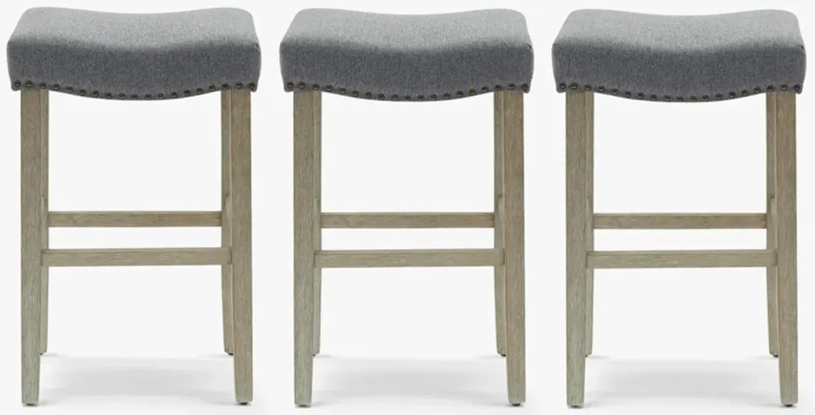 WestinTrends 29" Upholstered Saddle Seat Antique Gray Counter Stool (Set of 3)