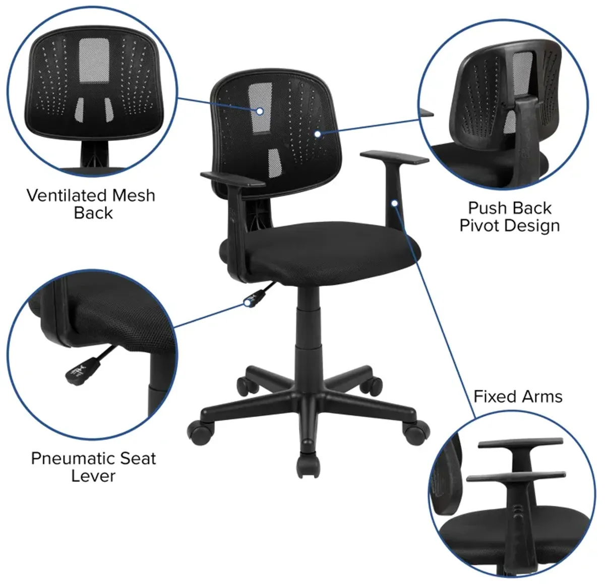 Flash Fundamentals Mid-Back Gray Mesh Swivel Task Office Chair with Pivot Back and Arms