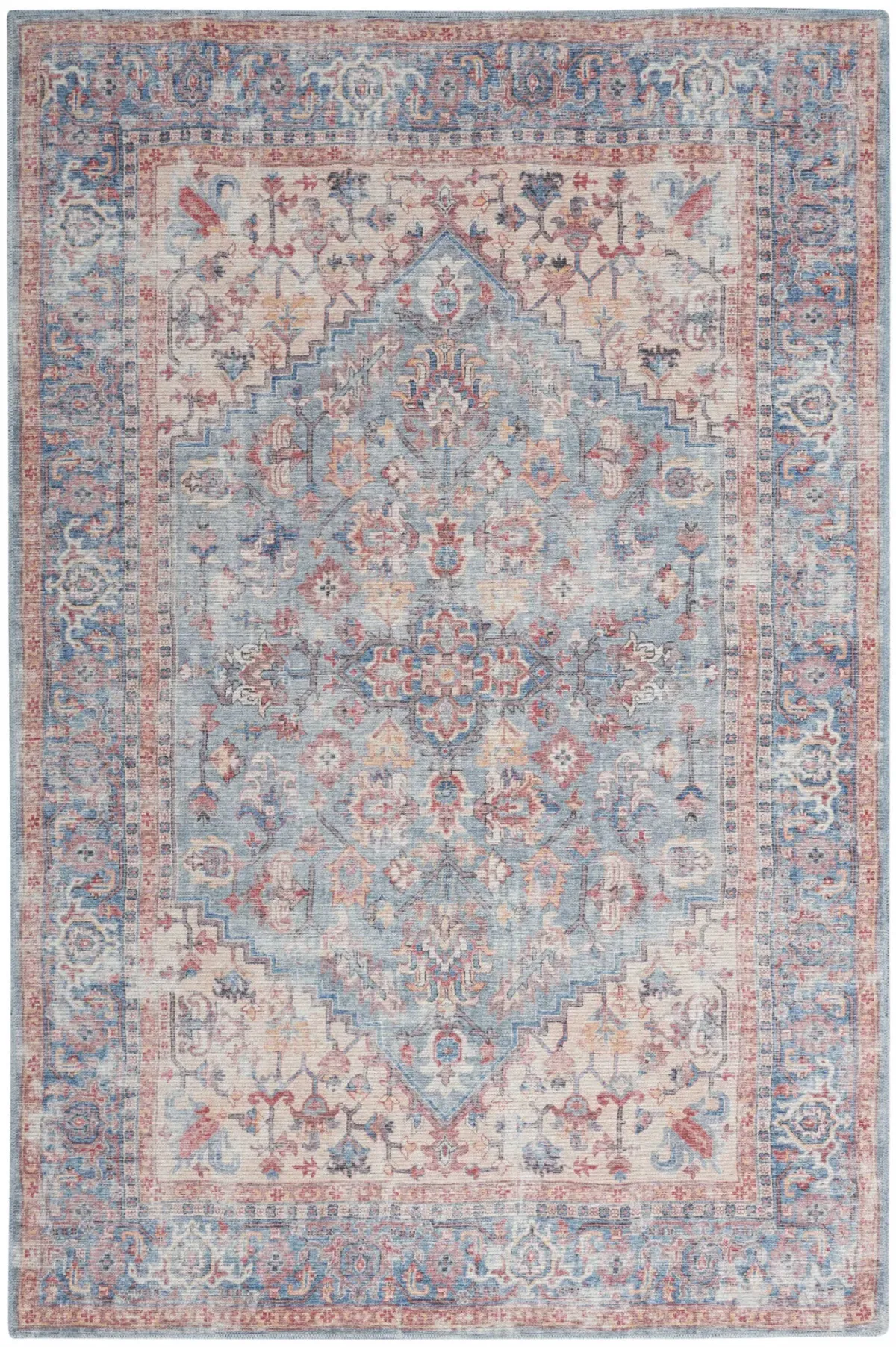 4 X 6 Blue Oriental Power Loom Distressed Washable Area Rug