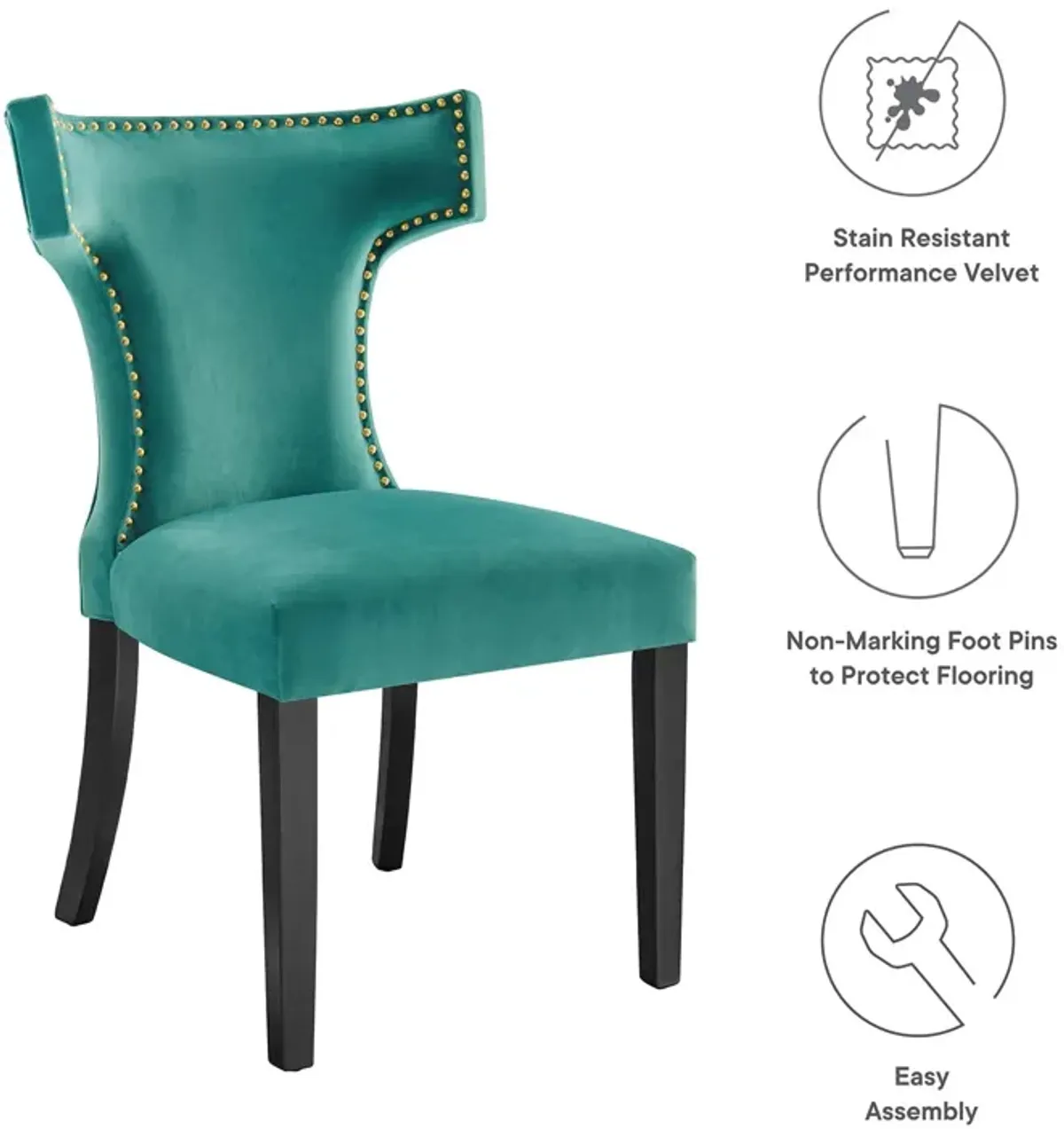 Curve Performance Velvet Dining Chairs - Set of 2-Benzara