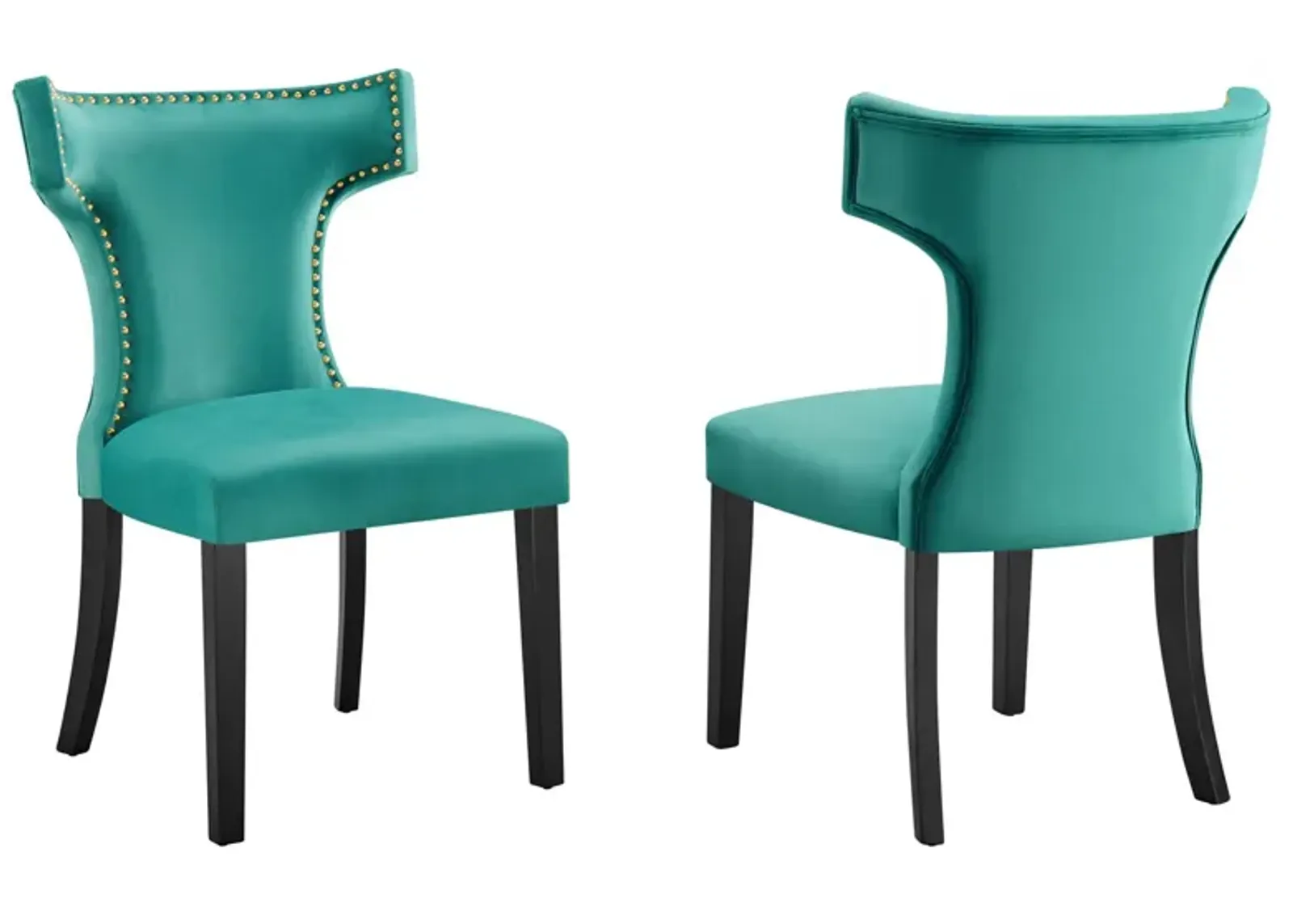 Curve Performance Velvet Dining Chairs - Set of 2-Benzara