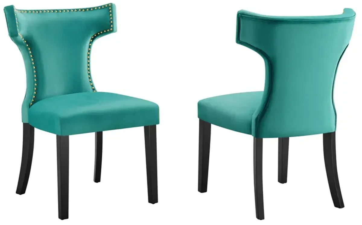 Curve Performance Velvet Dining Chairs - Set of 2-Benzara