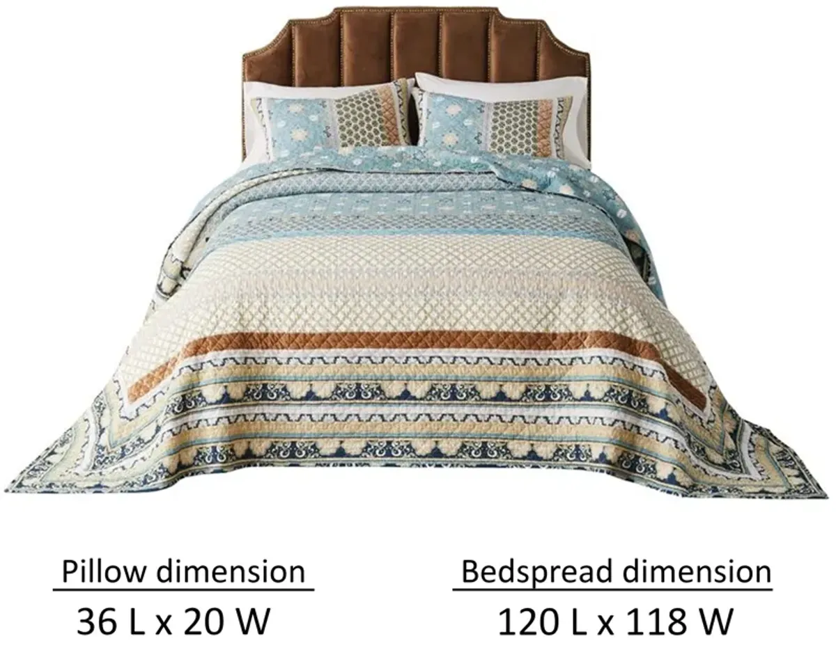 Ello 3pc King Bedspread and Pillow Sham Set, Bohemian Multicolor Print