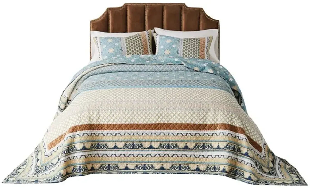 Ello 3pc King Bedspread and Pillow Sham Set, Bohemian Multicolor Print