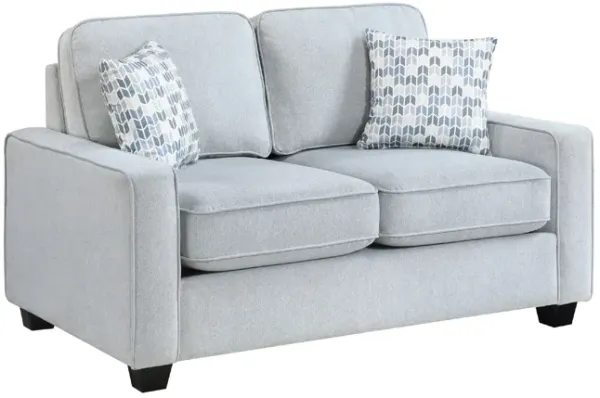 Pery Loveseat w 2 Pillows, Reversible Cushions, Light Gray 60 Inch - Benzara