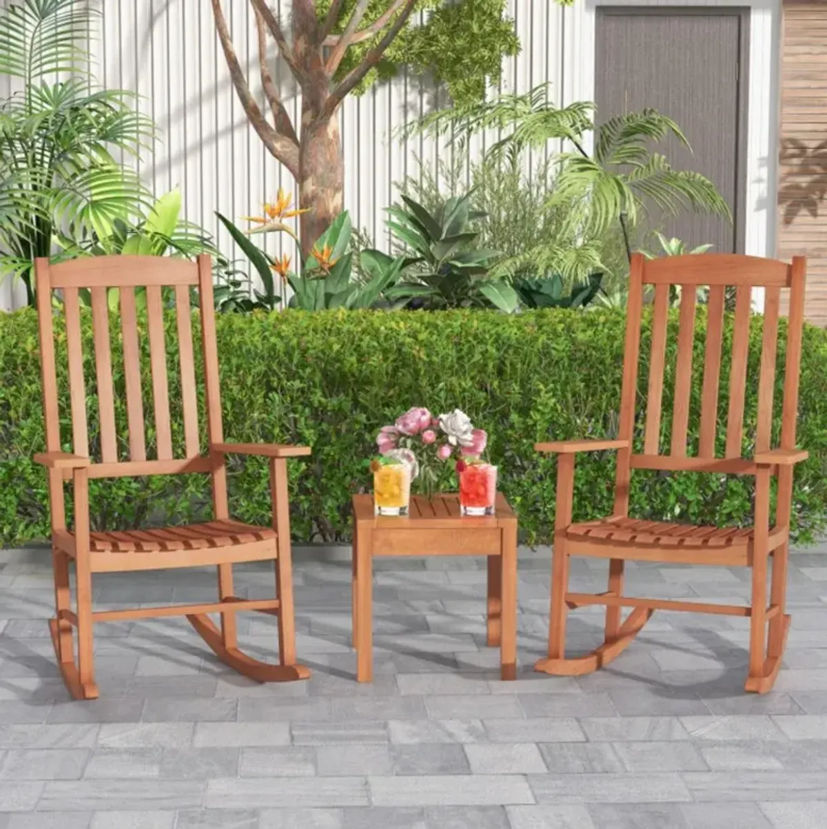 Hivvago Eucalyptus Wood Rocker Chair with Stable and Safe Rocking Base for Garden