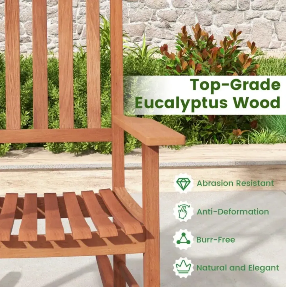 Hivvago Eucalyptus Wood Rocker Chair with Stable and Safe Rocking Base for Garden