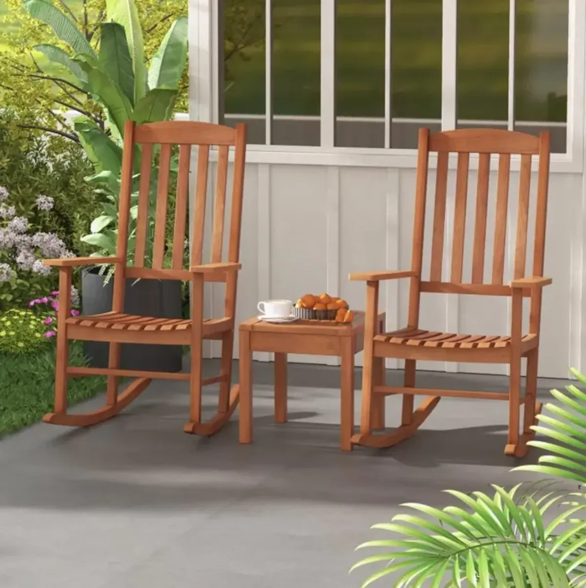 Hivvago Eucalyptus Wood Rocker Chair with Stable and Safe Rocking Base for Garden