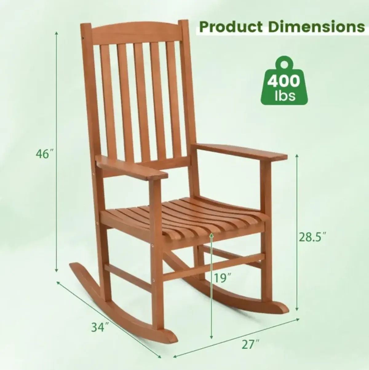 Hivvago Eucalyptus Wood Rocker Chair with Stable and Safe Rocking Base for Garden