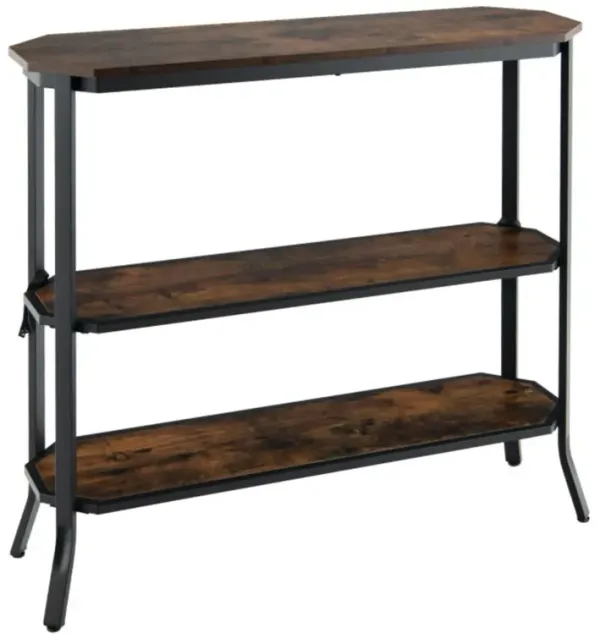 Hivvago 3-Tier Industrial Console Table with Open Storage Shelves and Steel Frame