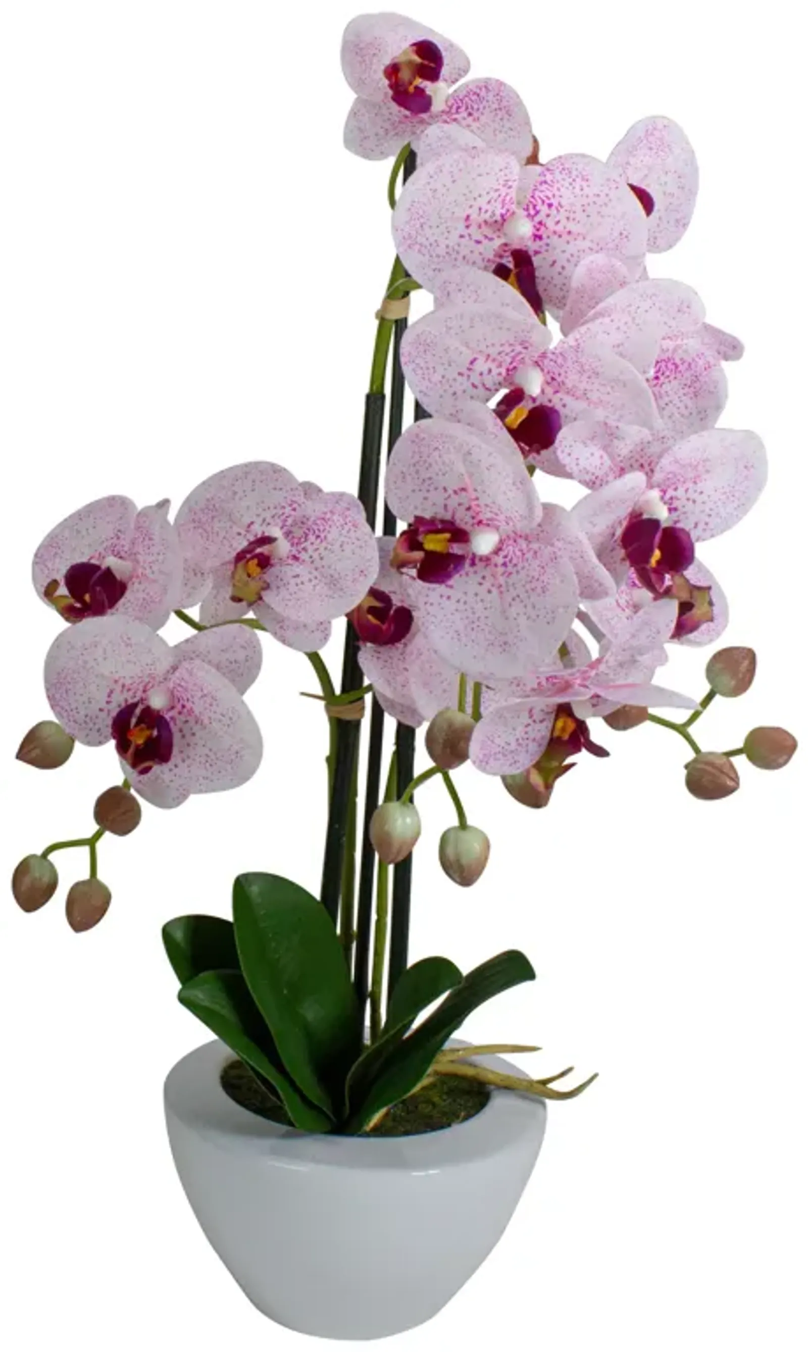 21" Pink and White Artificial Orchid Plant In a White Pot