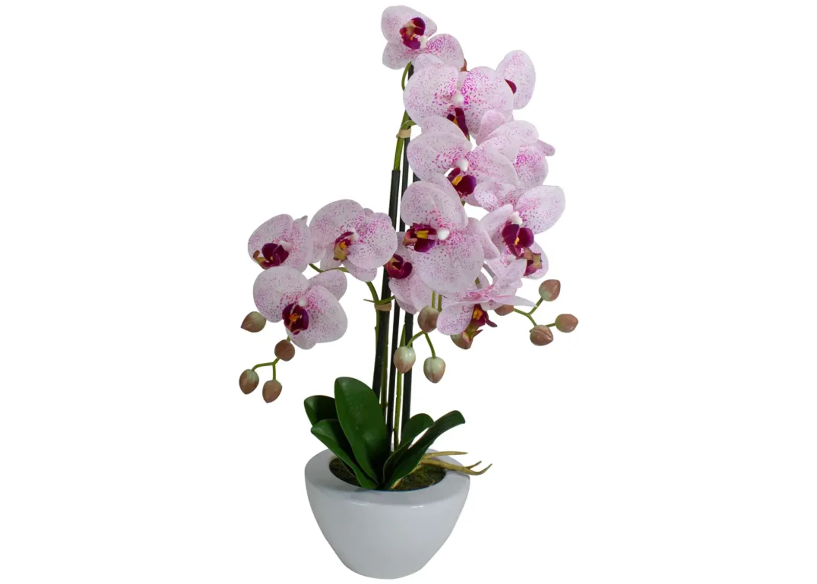 21" Pink and White Artificial Orchid Plant In a White Pot