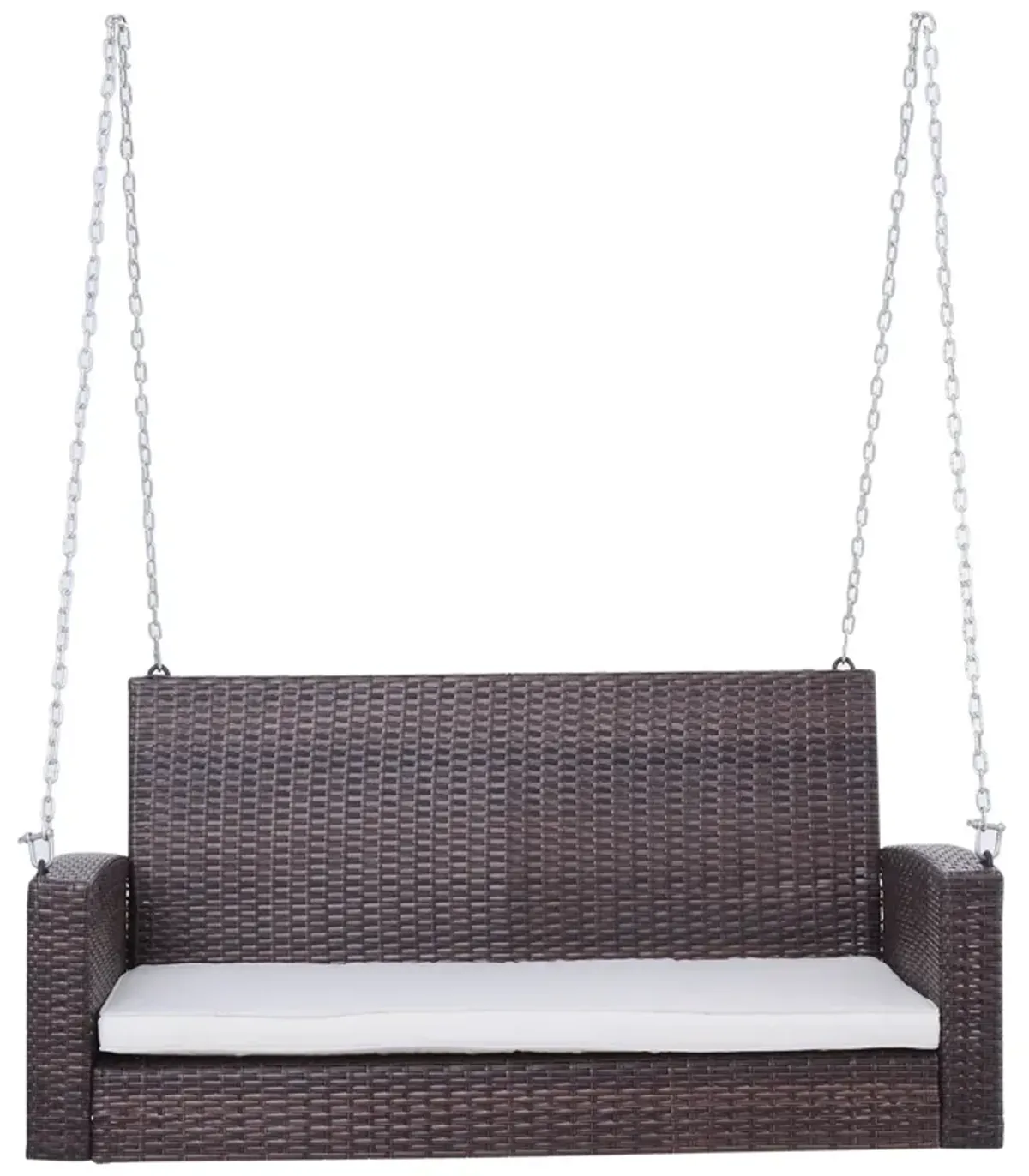 Hivvago Espresso Wicker Porch Swing 7ft Hanging Chain with Cream Padded Cushion