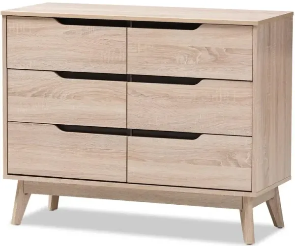 Baxton Studio Fella Mid-Century Modern Two-Tone Oak and Grey Wood 6-Drawer Dresser