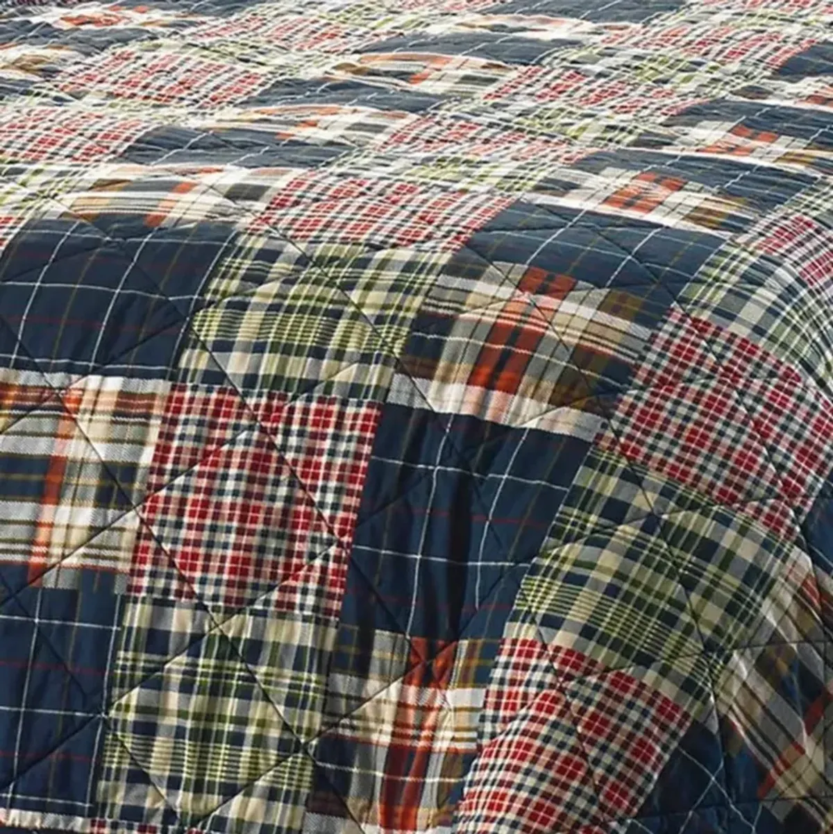 Hivvago King size Farmhouse Red Navy Plaid 100 Percent Cotton Reversible Quilt Set
