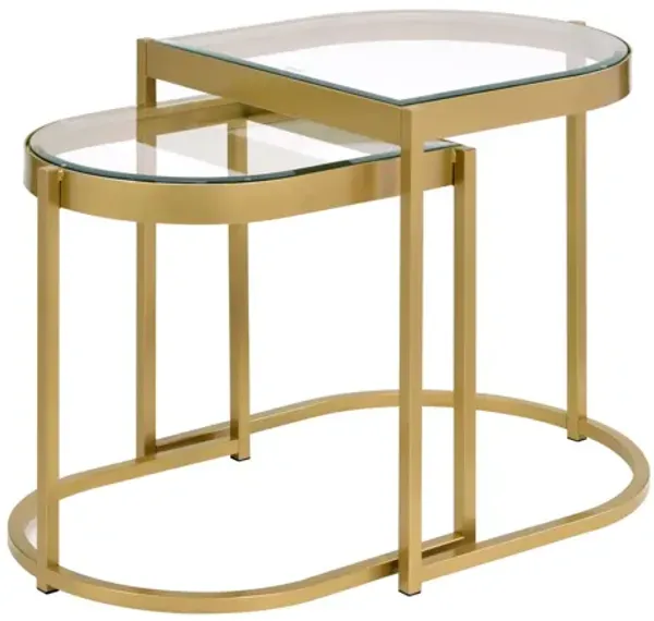 Hivvago 21" Gold And Clear Glass And Metal Half-Circle Nested Coffee Tables