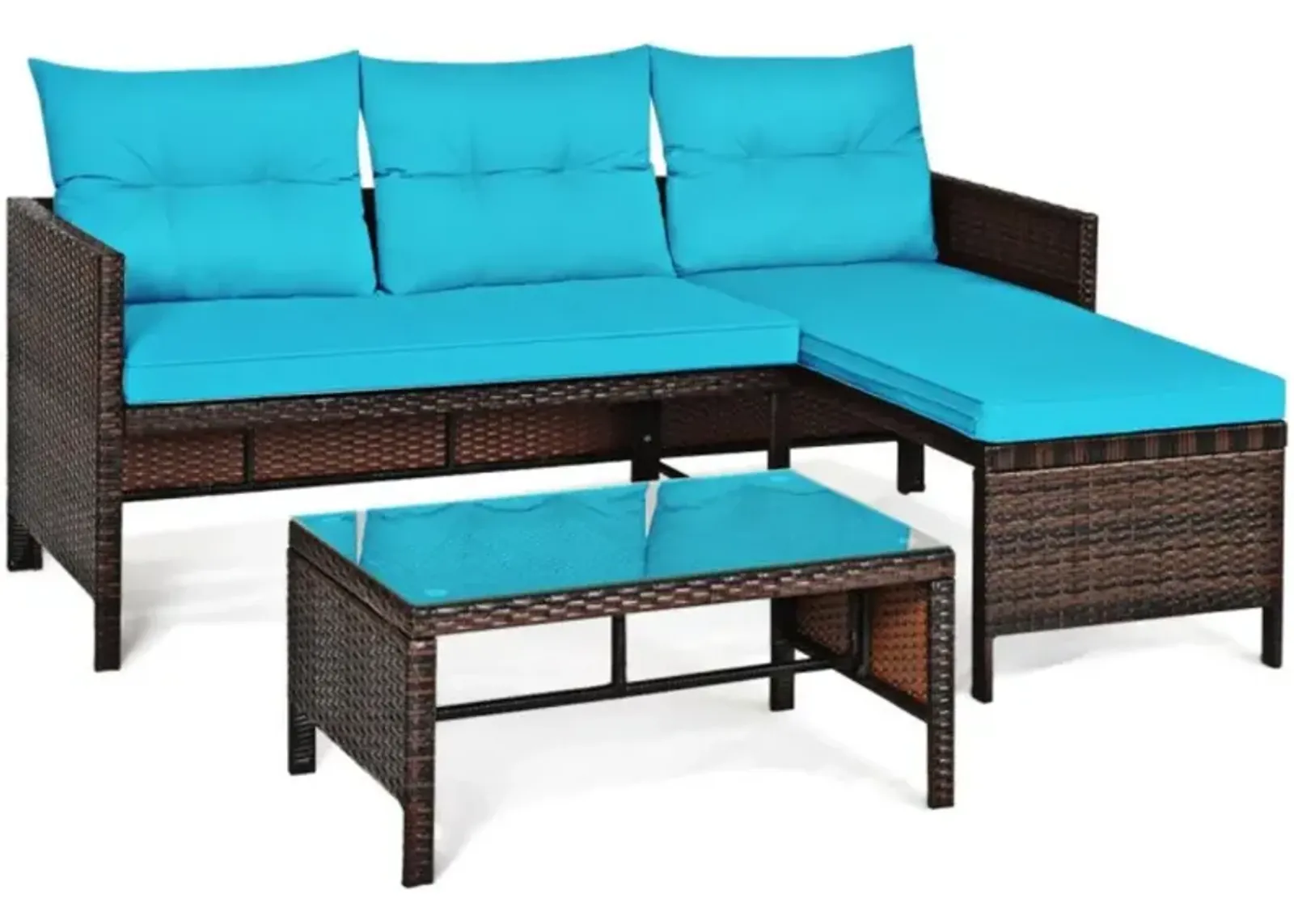 Hivvago 3 Pieces Outdoor Patio Corner Rattan Sofa Set