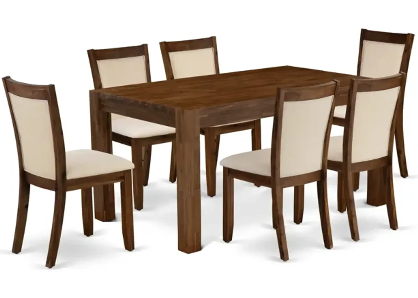 East West Furniture East West Furniture - CNMZ7-NN-32- 7-Pcs Dining Set - A Wood Dining Table and 6 Light Beige Linen Fabric Mid Century Chairs with Stylish High Back - (Sand Blasting Antique Walnut Finish)