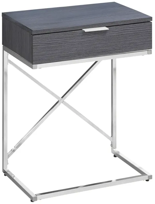 Monarch Specialties I 3474 Accent Table, Side, End, Nightstand, Lamp, Storage Drawer, Living Room, Bedroom, Metal, Laminate, Grey, Chrome, Contemporary, Modern