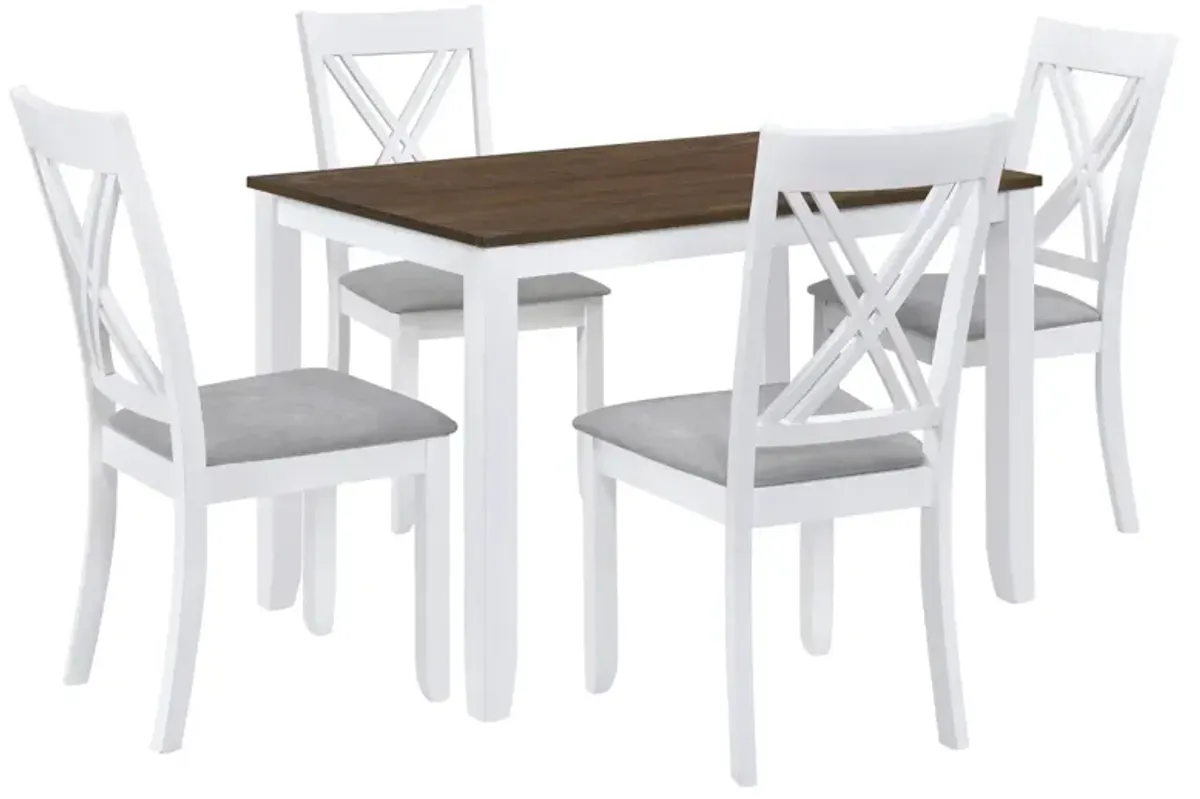 Rustic Minimalist Wood 5-Piece Dining Table Set With 4 X-Back Chairs For Small Places