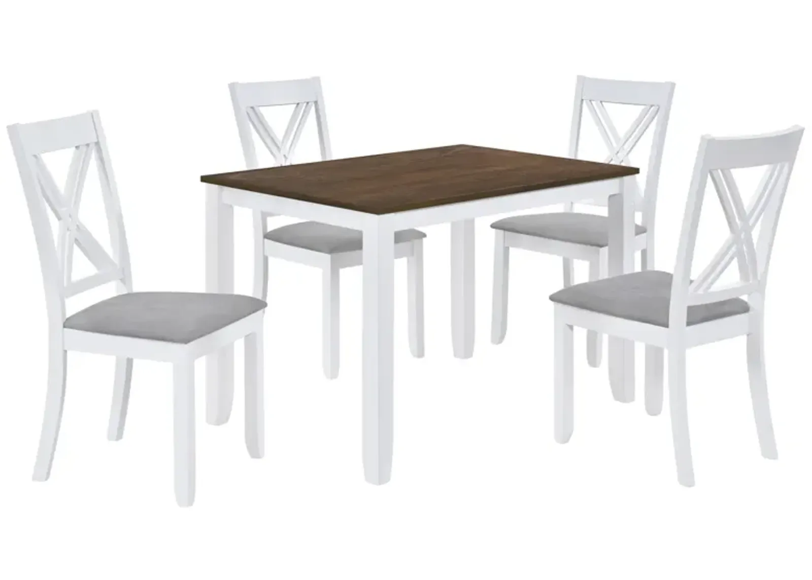 Rustic Minimalist Wood 5-Piece Dining Table Set With 4 X-Back Chairs For Small Places