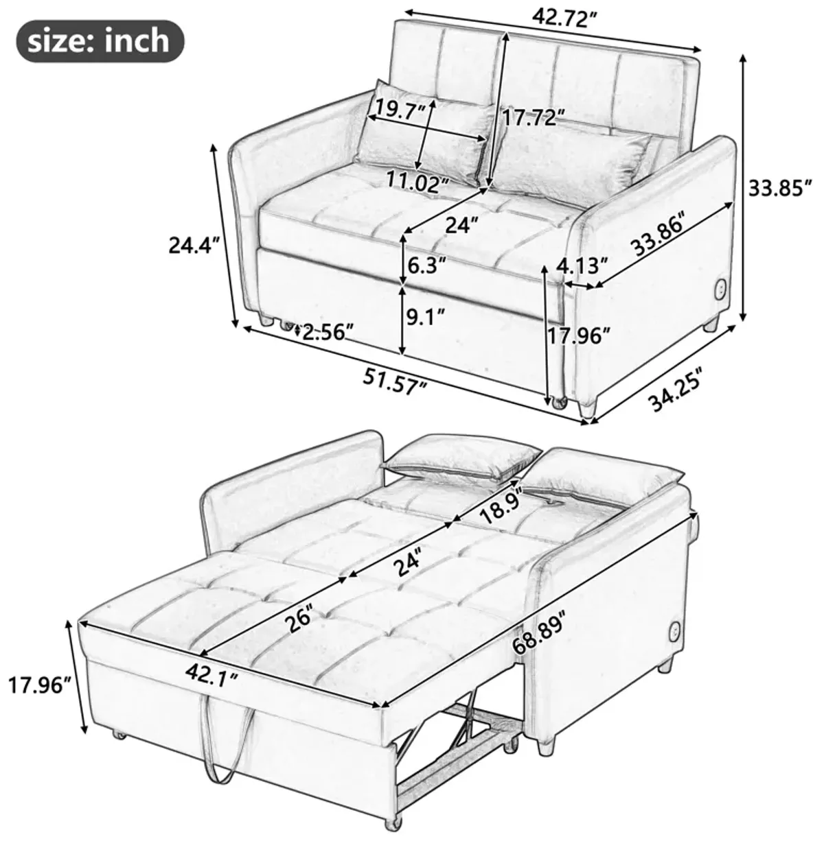 Merax Convertible PU Loveseat Sleeper Sofa Bed