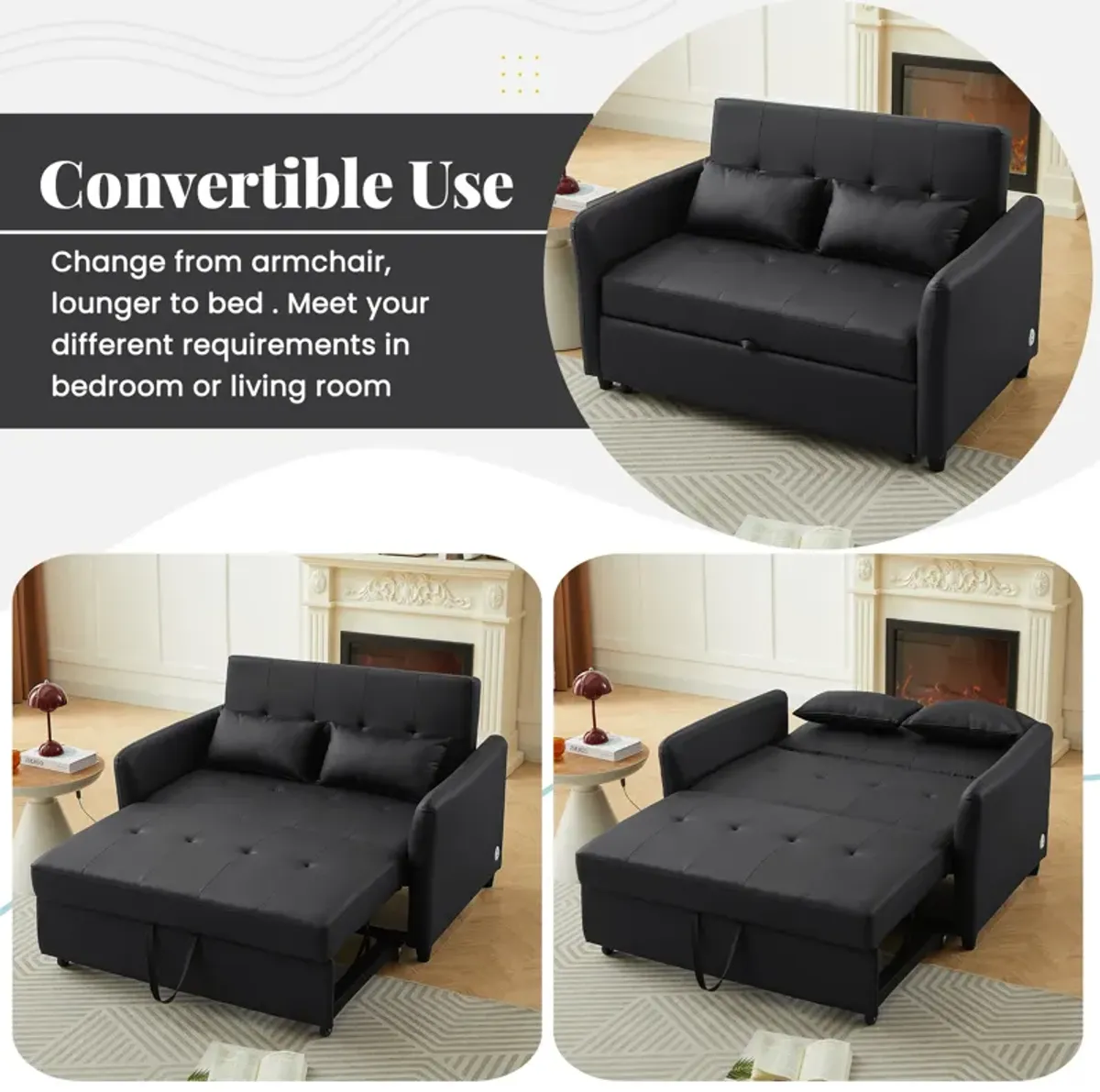 Merax Convertible PU Loveseat Sleeper Sofa Bed