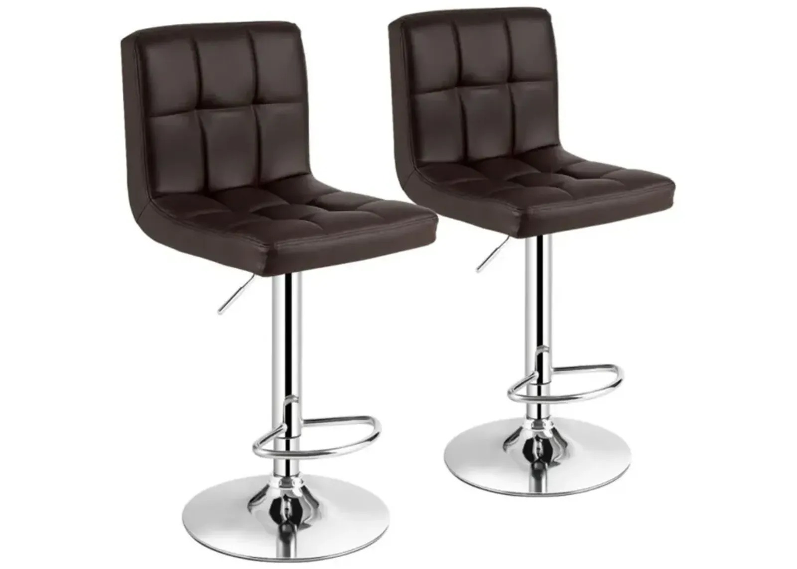 Hivvago Set of 2 Square Swivel Adjustable PU Leather Bar Stools with Back and Footrest