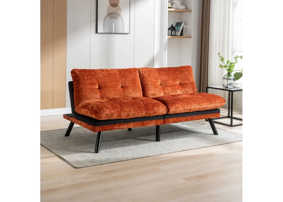 Orange Chenille Convertible Sofa Bed - Lounge Couch