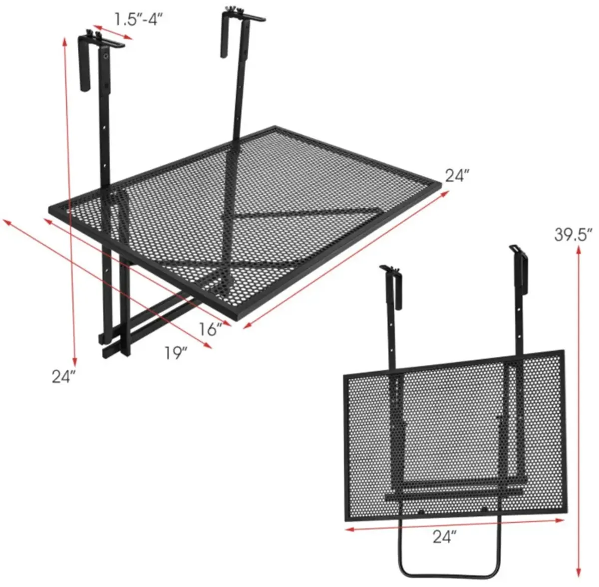 Hivvago Railing Folding Table with 5-Level Adjustable Heights