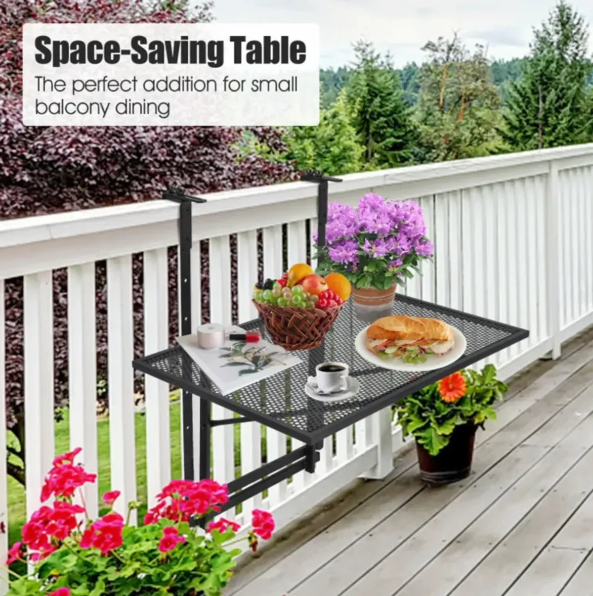 Hivvago Railing Folding Table with 5-Level Adjustable Heights