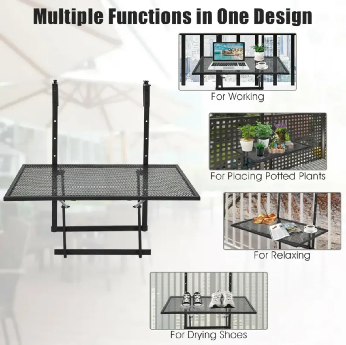 Hivvago Railing Folding Table with 5-Level Adjustable Heights