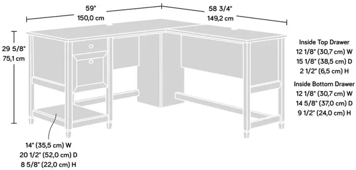 Sauder Edge Water L-Desk Eb