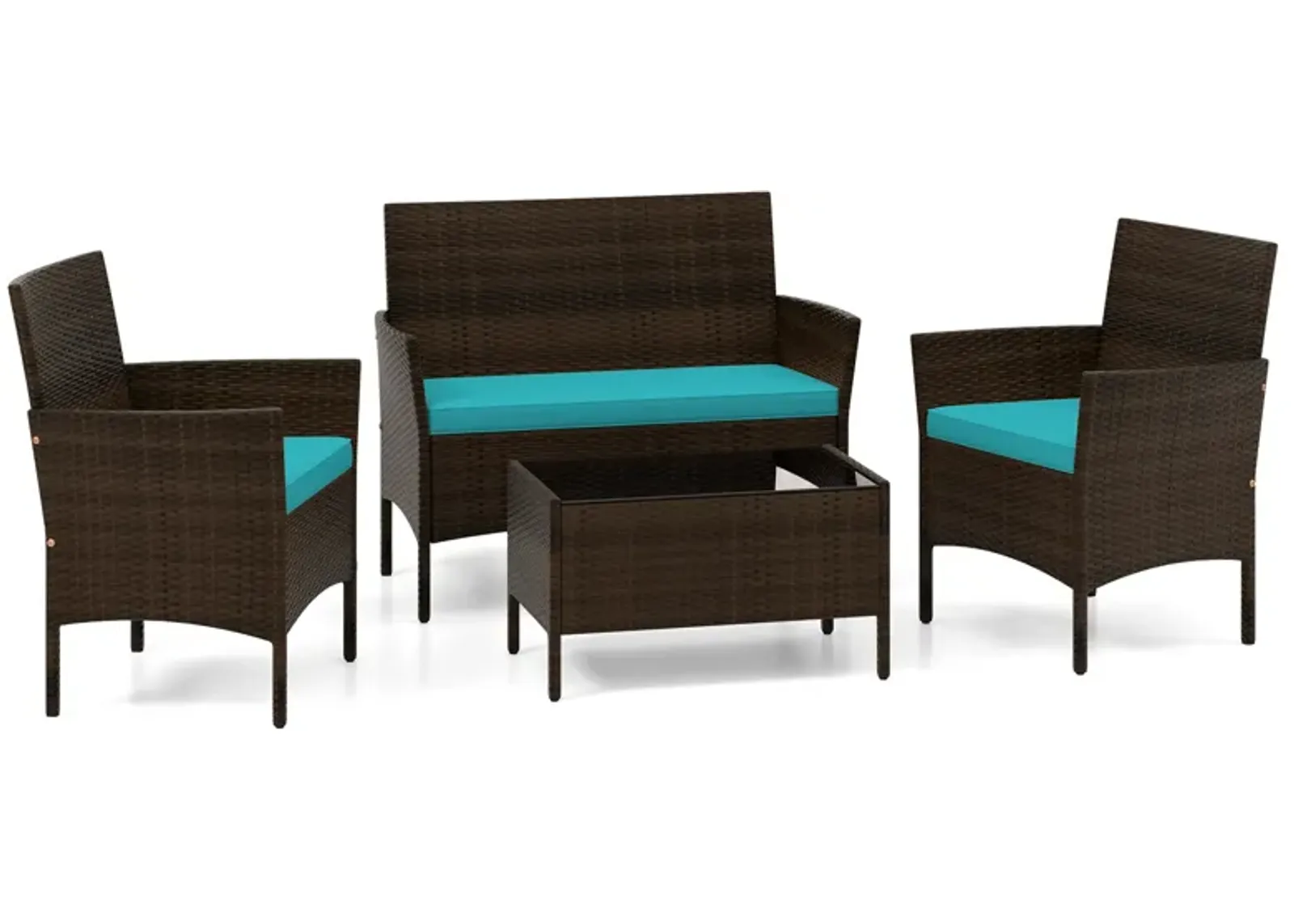 4 Piece Patio Rattan Conversation Set with Cozy Seat Cushions