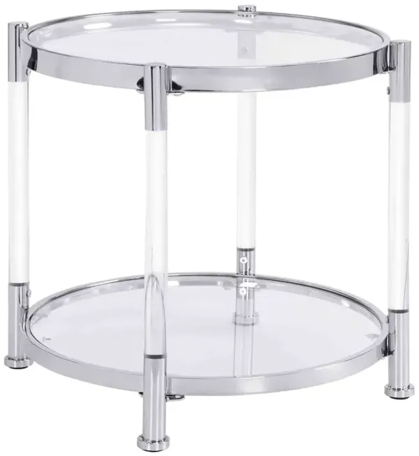 Contemporary Acrylic End Table with Tempered Glass Top for Living Room & Bedroom